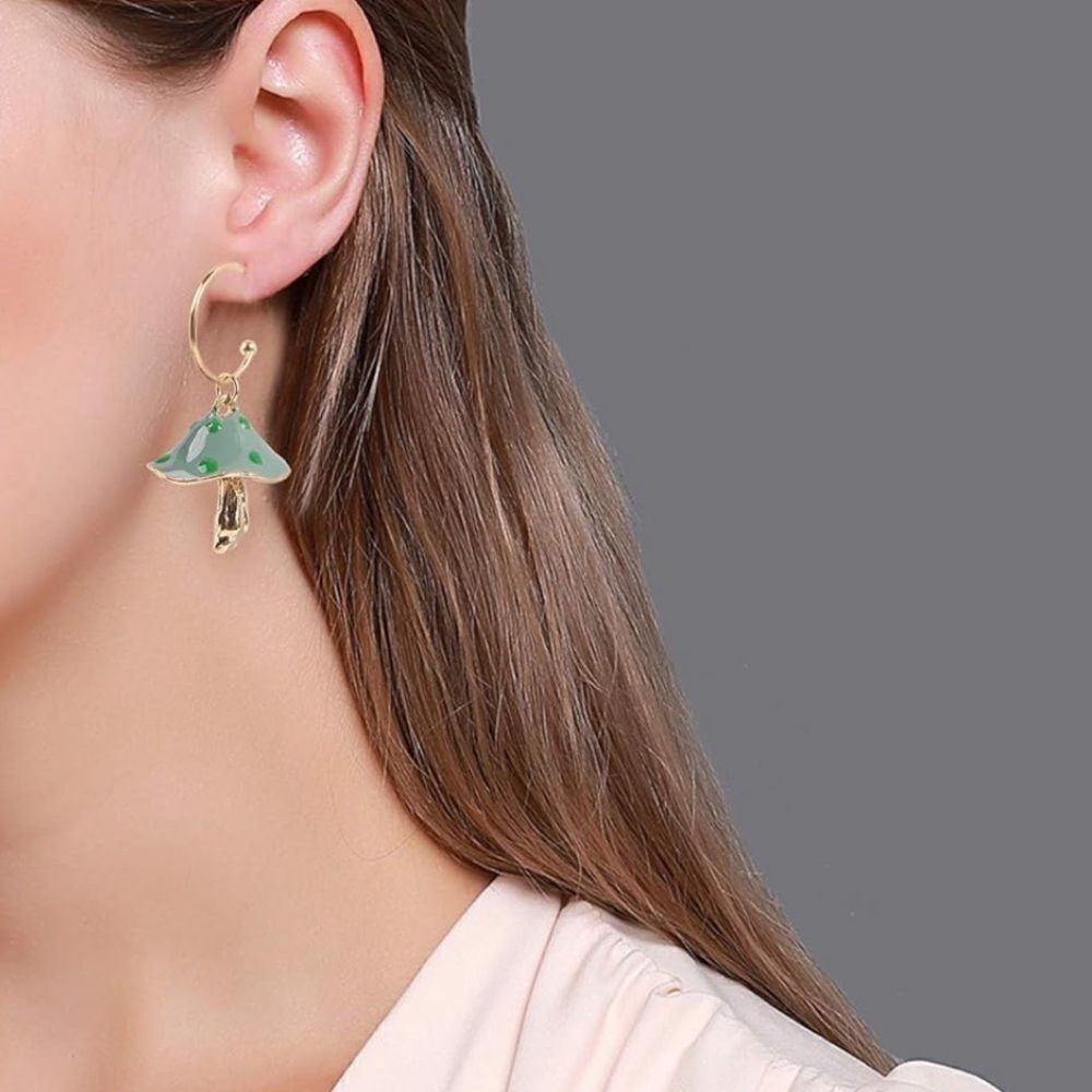 Green mushroom drop earrings  A497